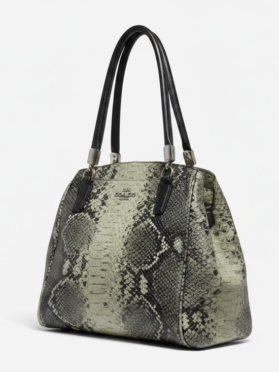 Handbags - Coach Madison Kelsey Satchel – Grey/Black Snakeskin Embossed Leather